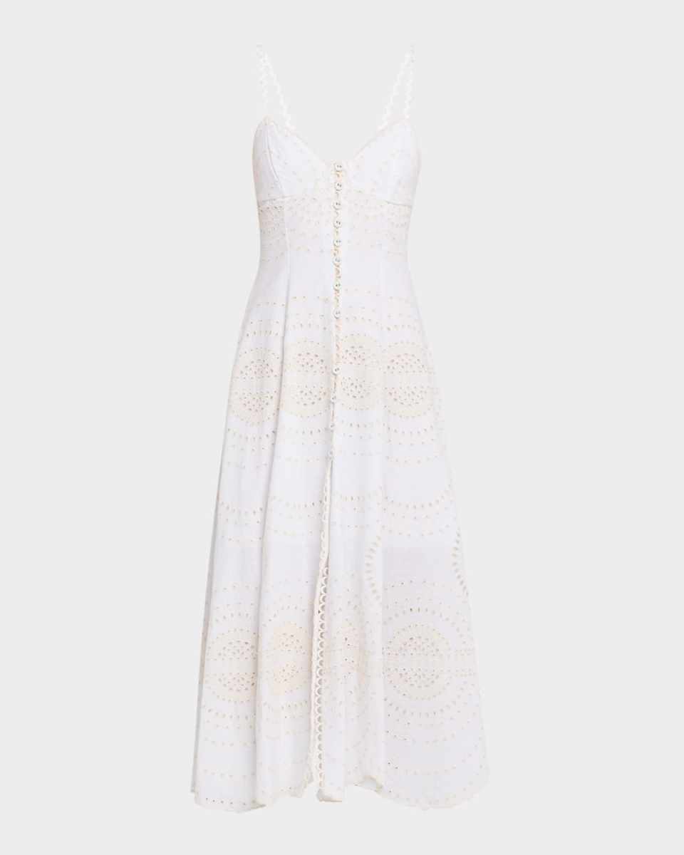 Catta Embroidered Button-Front Midi Dress